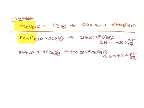 given-the-following-reactions-fe2o3-s-3co-s-2fe-s-3co2-g-h-280-kjmol-3fe-s-4co2-s-4co-g-fe3o4s-h-125-kjmol-the-enthalpy-of-the-reaction-of-fe2o3-with-co-3fe2o3-s-co-g-co2-g-2fe3o4-s-is-__________-kjmo