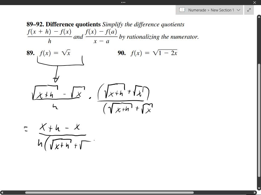 SOLVED: 89-92. Difference quotients Simplify the difference quotients ...