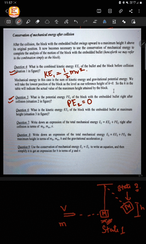 conservation-of-mechanical-energy-after-collision-after-the-collision-the-block-with-the-cmbedded-bullet-swings-upward-to-maximum-height-h-above-its-original-position-it-now-becomes-necessar-15077