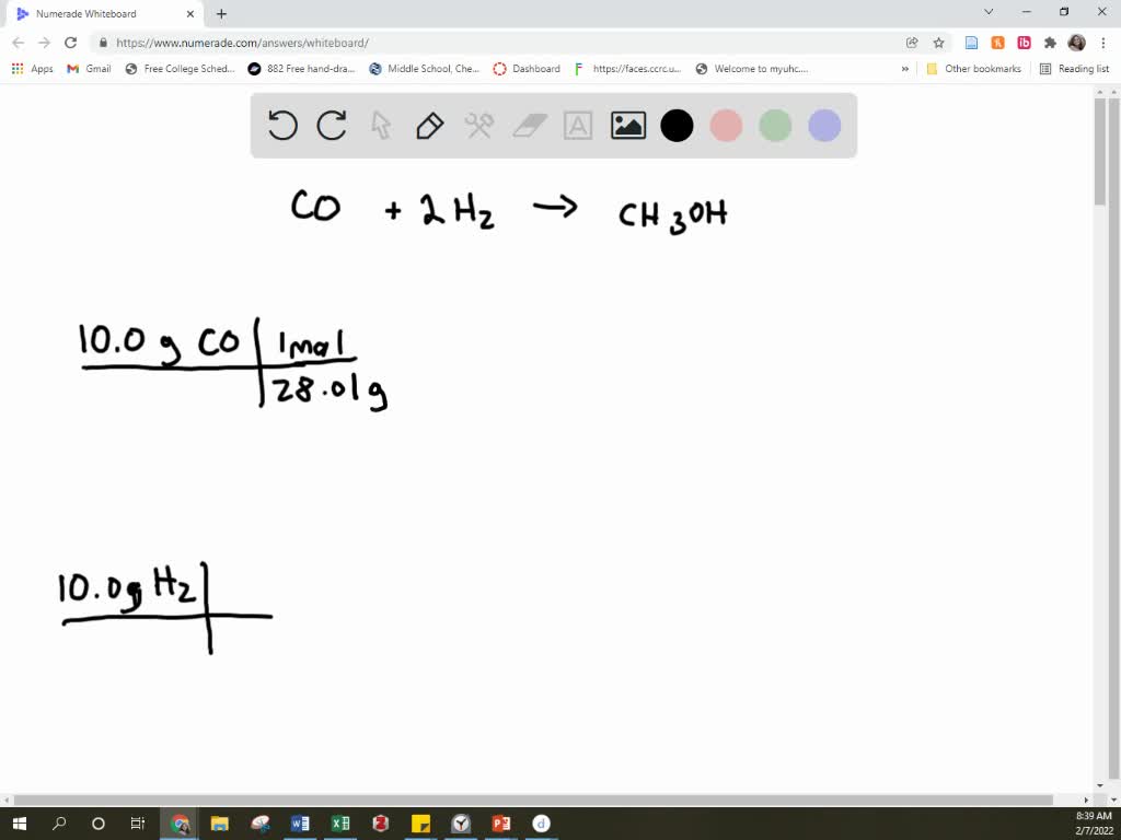 Carbon monoxide reacts with hydrogen gas to from methanol (CH3OH). If
