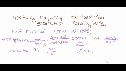 a-48321-g-sample-of-nacro4-mw-16197-gmol-is-dissolved-in-5000-ml-of-water-assume-the-solution-has-a-density-of-100-gml-what-is-the-concentration-of-na-mw-229898-gmol-in-the-solution-in-units-50002