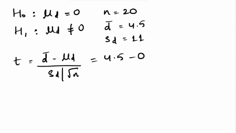 a-paired-sample-study-has-been-conducted-to-determine-whether-two-populations-have-equal-means-twenty-paired-samples-were-obtained-with-the-following-sample-results-d-45-sd-1-based-on-these-01623