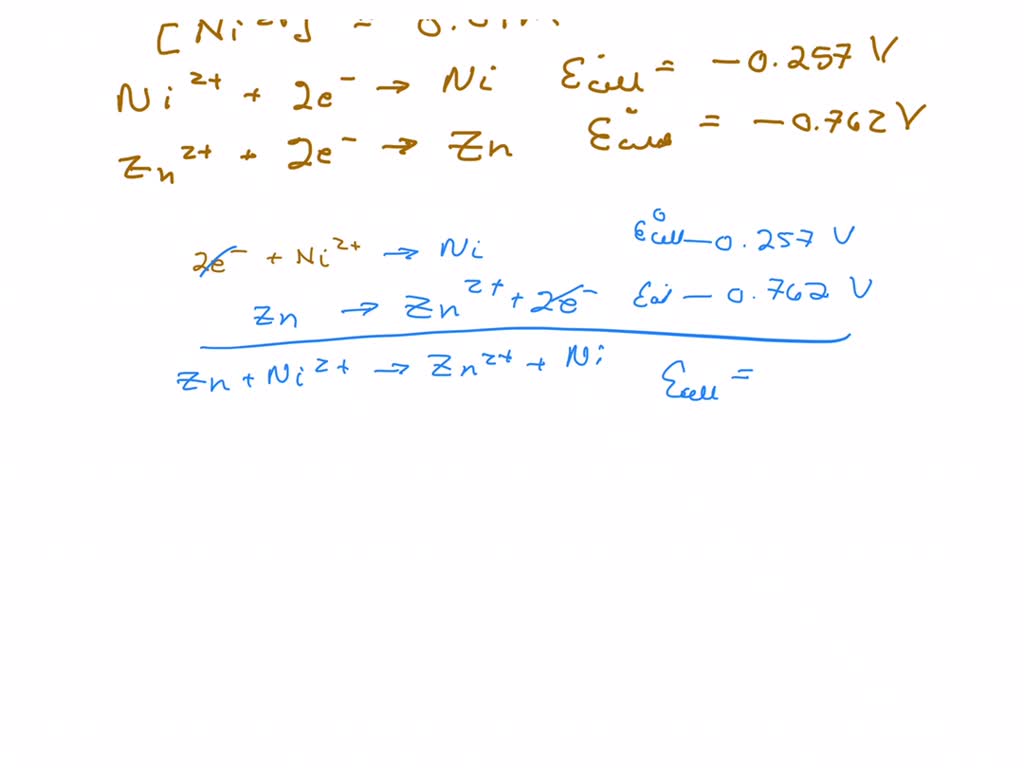 For an electrochemical cell with the cell reaction of Zn + Ni(2+) > Zn
