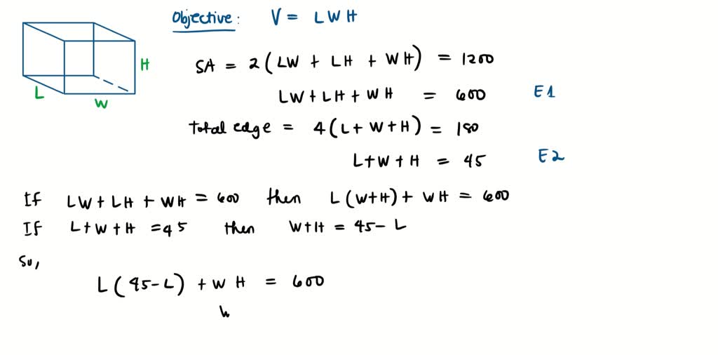 Find the maximum volume of a rectangular box whose surface area is 1200 ...