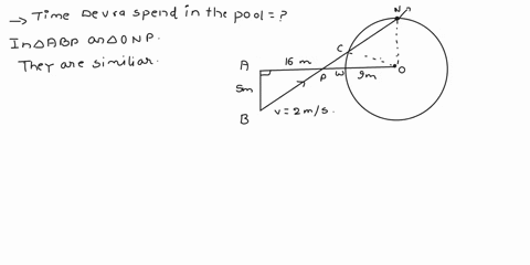 devras-swimming-pool-is-in-the-shape-of-a-circle-and-has-a-radius-of-9-meters-she-stands-16-meters-west-and-5-meters-south-of-the-center-of-the-pool-she-travels-in-a-straight-line-towards-th-54996