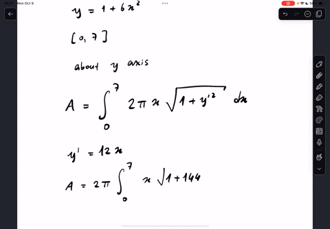 find-the-area-of-the-surface-obtained-by-rotating-the-curve-y16-x2-from-x0-to-x7-about-the-y-axis