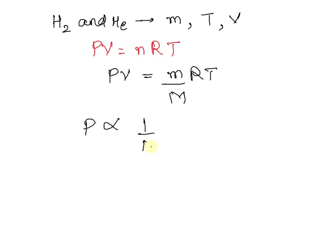 SOLVED: Equal masses of hydrogen and helium gas are at the same ...