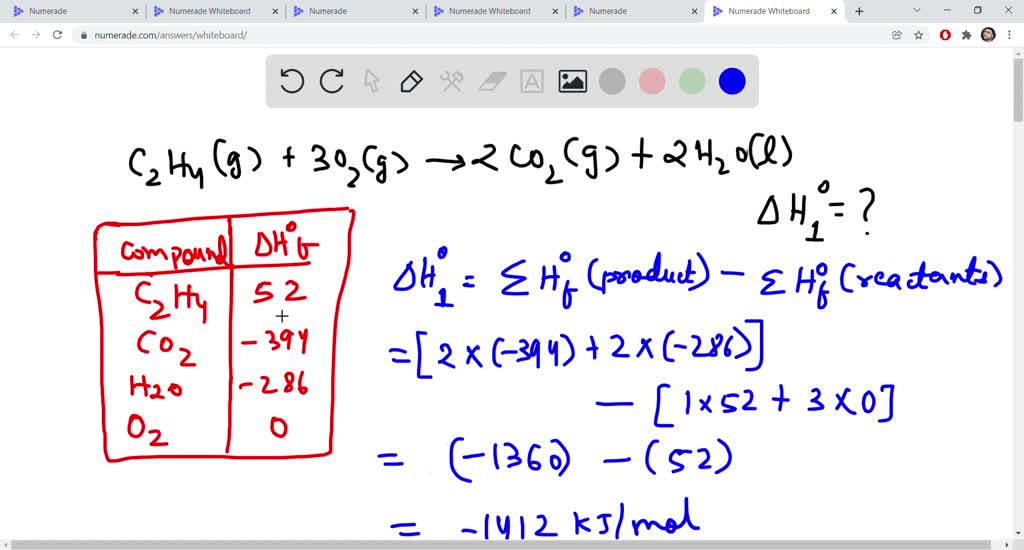 SOLVED C2H4 g 3O2 g 2CO2 g 2H2O l H 1 The