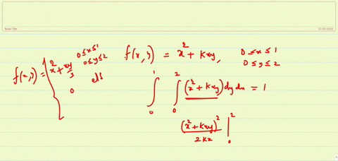 let-x-and-y-have-the-joint-probability-density-function-given-by-fxyx2kxy-0x1-0y2-a-find-the-value-of-k-that-makes-this-probability-density-function-b-what-is-the-conditional-distribution-of-63488