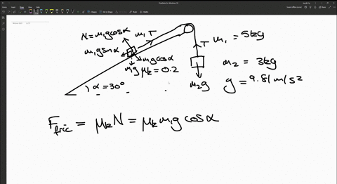 a-block-of-mass-m1-5-kg-is-placed-on-an-inclined-plane-at-an-angle-of-30-with-the-horizontal-the-coefficient-of-kinetic-friction-between-the-block-and-the-inclined-plane-is-k-02-a-second-block-of-mass