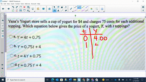 yanas-yogurt-store-sells-a-cup-of-yogurt-for-4-and-charges-75-cents-for-cach-additional-topping-which-equation-below-gives-the-price-of-a-yogurt-y-with-toppings-y4t075-by075t-4-ct4y075-dt075-88932