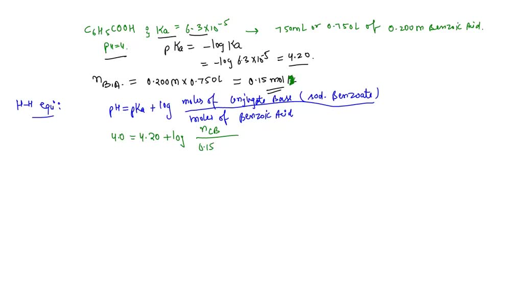 SOLVED: benzoic acid has PKa of 4.2 and MW 122g/mol. sodium benzoate ...