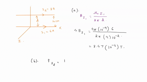 two-long-parallel-conductors-separated-by-140-cm-carry-currents-in-the-same-direction-the-first-wire-carries-a-current-i1-400-a-and-the-second-carries-i2-800-a-see-figure-below-assume-the-co-45046