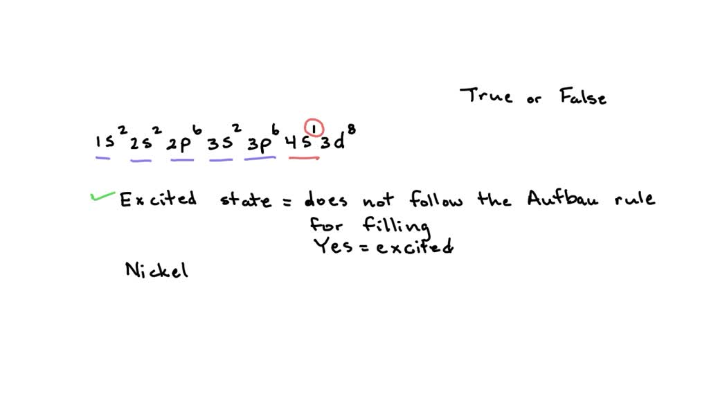 SOLVED The electron configuration of 1s22s22p63s23p64s13d8 is an excited state electron