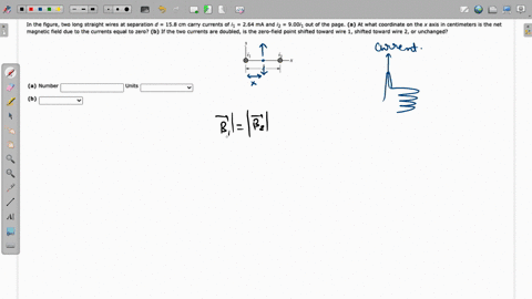 in-the-figure-long-straight-wlres-separation-d-158-cm-carry-currents-0f-i1-264-ma-and-2-9001-out-the-page-a-at-what-coordinate-on-the-axis-centimeters-the-net-magnetic-field-due-to-the-curre-25964