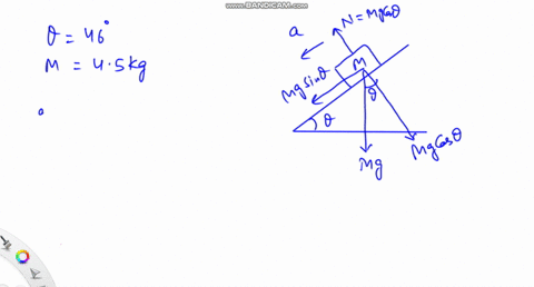 a-45-kg-block-is-on-a-perfectly-smooth-ramp-that-makes-an-angle-of-465-with-the-horizontal-what-is-the-blocks-acceleration-in-ms2-down-the-ramp-enter-the-magnitude-ms2-what-is-the-force-in-n-27721