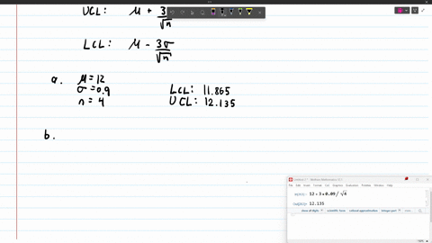 a-process-that-is-in-control-has-a-mean-of-p-12-and-a-standard-deviation-of-09-_-a-construct-an-control-chart-if-samples-of-size-4-are-to-be-used-to-1-decimal-for-n-4-find-the-ucl-find-the-l-48265