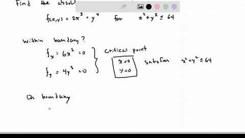 point-find-the-absolute-maximum-and-absolute-minimum-of-the-function-fzy-2x3-y4-on-the-region-2y-22-y2-64-if-the-absolute-max-or-min-occurs-at-multiple-points-list-them-all-separated-by-comm-71172