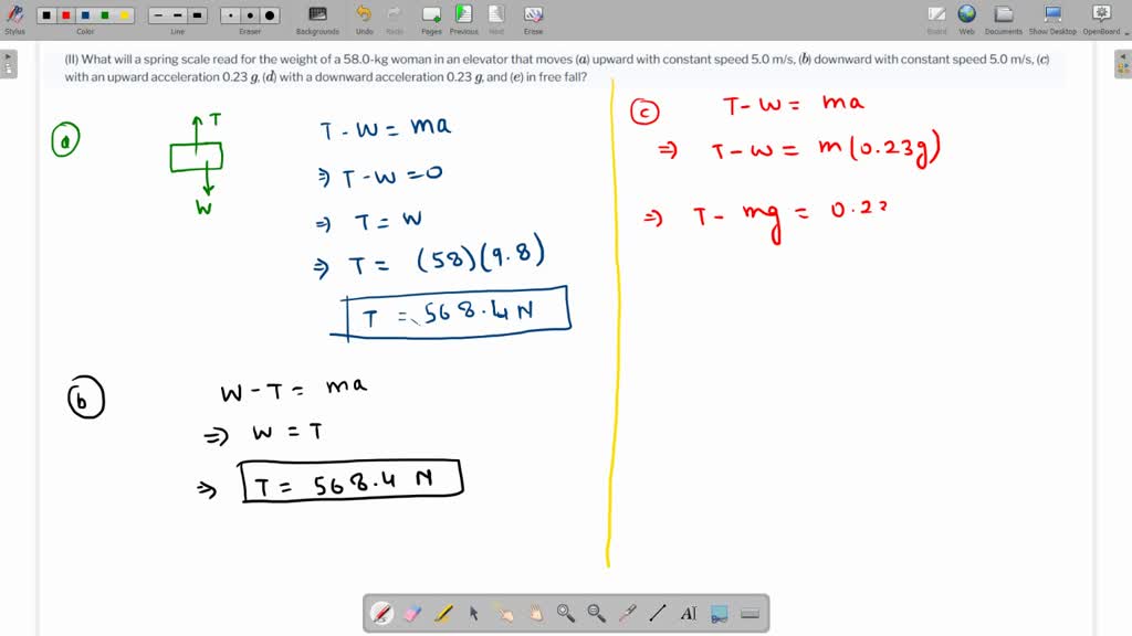 SOLVED (II) What will a spring scale read for the weight of a 58.0kg