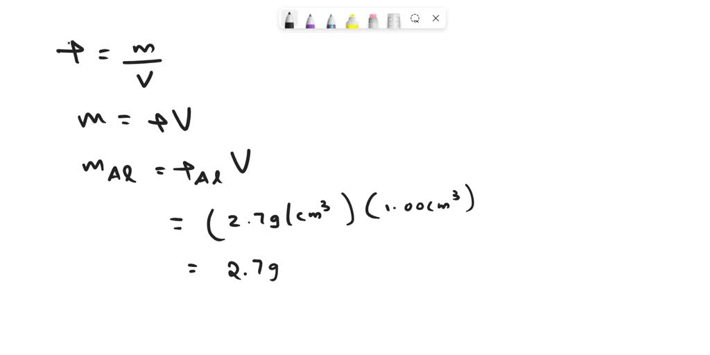 SOLVED The density of aluminum is 2.7 g/cm3. The density of lead is 11