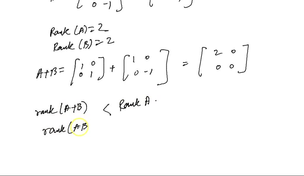 SOLVED: Give Examples Of Matrices And B Of The Same Size Such That Rank ...