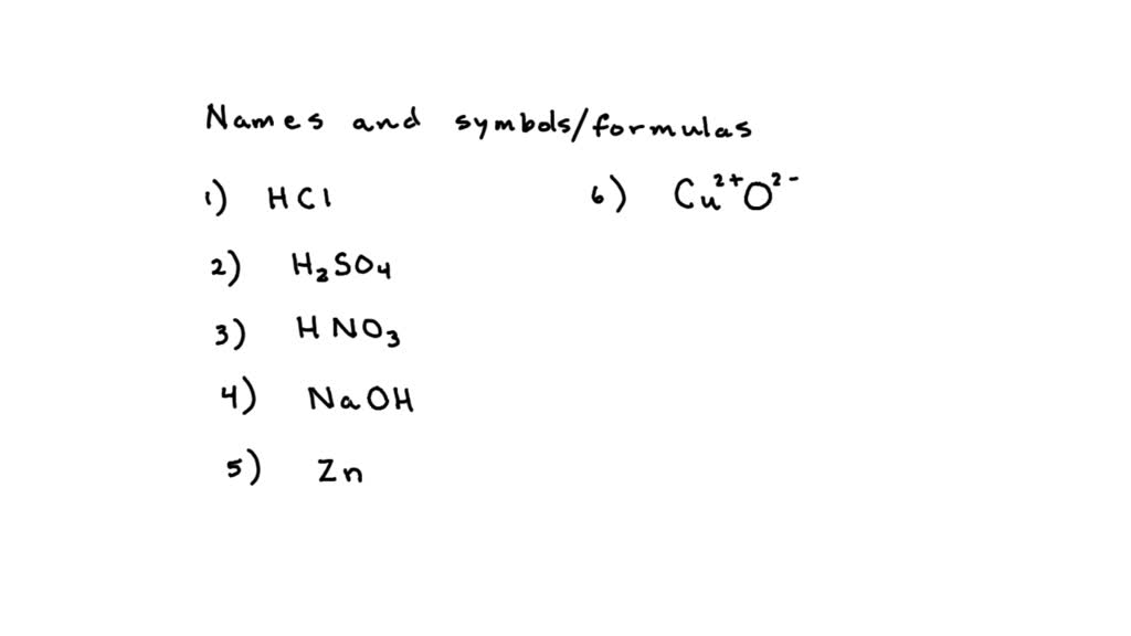 SOLVED Match the name of the chemical on the left with the correct formula on the right