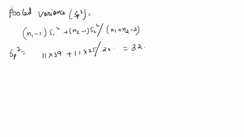 the-pooled-variance-is-formed-by-combining-information-from-two-independent-samples-if-5i-3953-25and-n1nz-12-then-3-is-equal-to-032-b31-45-030-20897