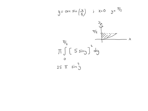 please-help-with-the-following-question-let-r-be-the-region-bounded-by-the-following-curves-find-the-volume-of-the-solid-generated-when-r-is-revolved-about-the-y-axisy-arcsin-x5-x-0-y-pi12-81917