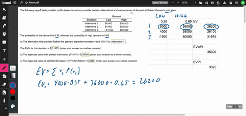the-following-payoff-table-provides-profits-based-on-various-possible-decision-alternatives-and-various-evels-of-demand-at-robert-klassans-print-shop-demand-low-high-58000-536000-54000-53800-34935