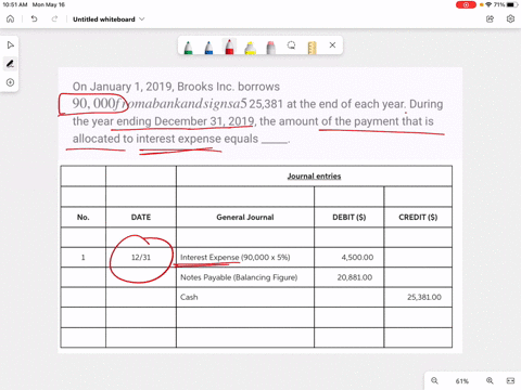 on-january-1-2019-brooks-inc-borrows-90000-from-a-bank-and-signs-a-5-installment-note-requiring-four-annual-payments-of-25381-at-the-end-of-each-year-during-the-year-ending-december-31-2019-56677