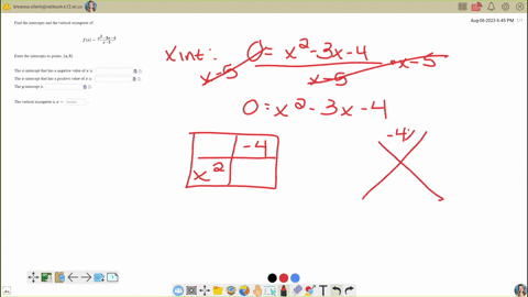find-the-intercepts-and-the-vertical-asymptote-of-fxx23x4x5-enter-the-intercepts-as-points-ab-the-x-intercept-that-has-a-negative-value-of-x-is-the-x-intercept-that-has-a-positive-value-of-x-5527