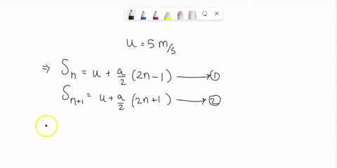 a-body-is-moving-in-a-straight-line-with-initial-velocity-u-and-uniform-acceleration-a-sum-of-the-distances-travelled-in-nth-and-n-1th-seconds-is-50-m-if-v-is-its-velocity-after-n-seconds-an-12967