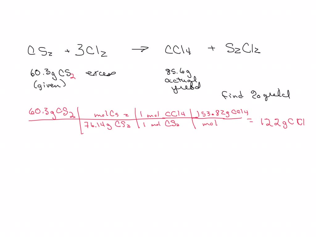 SOLVED Carbon disulfide (CS2) reacts with excess chlorine (Cl2) to