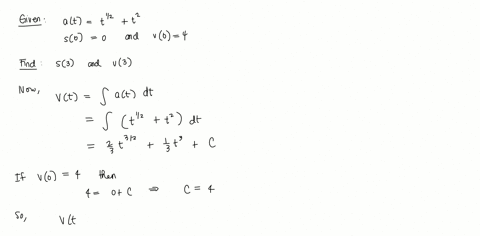 a-particle-travels-along-the-x-axis-in-such-a-way-that-its-acceleration-at-time-t-is-at-t12-t2-if-it-starts-at-the-origin-with-an-initial-velocity-of-4-that-is-s0-0-and-v0-4-determine-its-po-70429