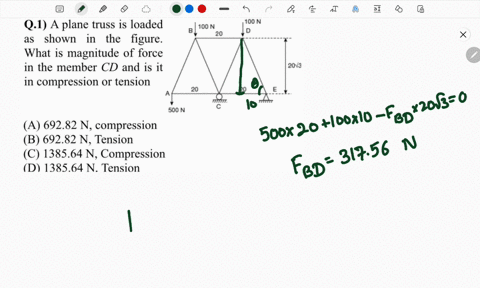q1-a-plane-truss-is-loaded-as-shown-in-the-figure-what-is-magnitude-of-force-in-the-member-cd-and-is-it-in-compression-or-tension-100-n-20-100-n-lo-20-3-20-20-tt-500-n-a-69282-n-compression-22936