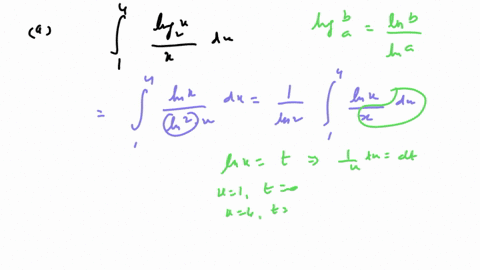 evaluate-the-following-integrals-a-int_14-fraclog-_2-xx-d-x-hint-rewrite-using-change-of-base-first-b-int_0fracpi2-7cos-t-sin-t-d-t-hint-u-substitution