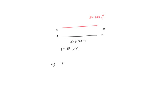 a-point-charge-q-430-hic-moves-from-a-to-b-separated-by-a-distance-d-0162-m-in-the-presence-of-an-external-electric-field-e-of-magnitude-280-nc-directed-toward-the-right-as-in-the-following-33191