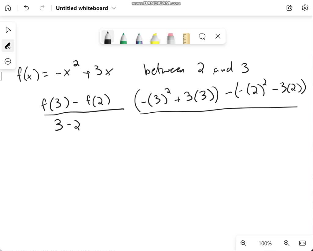 SOLVED: Calculate the average rate of change for f(x) = -x2 + 3x ...