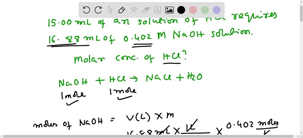 SOLVED: A 15.00-ml sample of aqueous HCl requires M NaOH to reach the ...