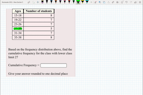 ages-number-of-students-15-18-8-19-22-7-23-26-5-27-30-31-34-7-35-38-8-based-on-the-frequency-distribution-above-find-the-cumulative-frequency-for-the-class-with-lower-class-limit-27-cumulati-46853