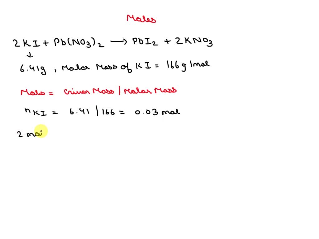 SOLVED: Consider the balanced equation of KI (molar mass = 166.0 g/mol ...