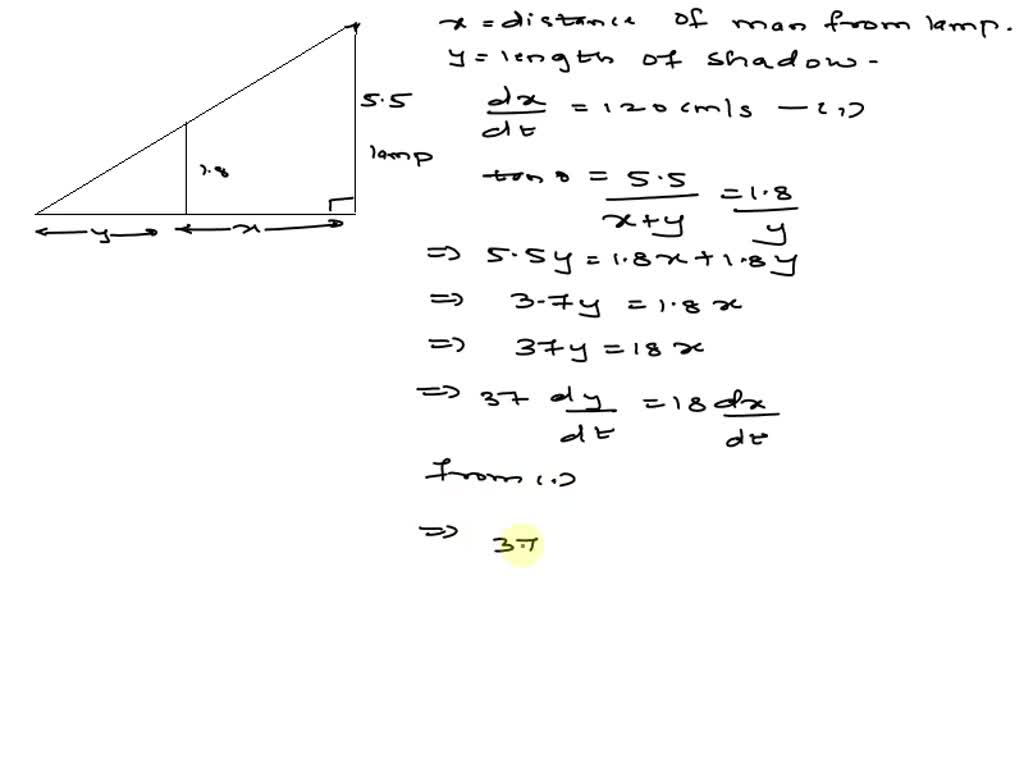 SOLVED a man of height 1.8m walks away from a 5.5m lamp post at the