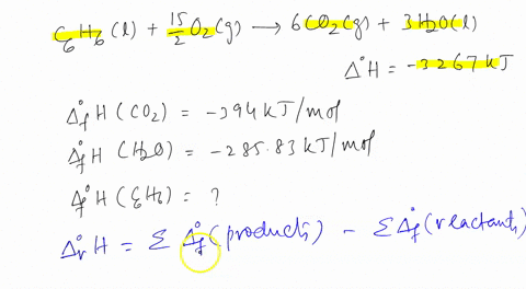 combustion-of-benzene-is-given-by-c6h6-0zg-6c02lg-3h2ou-and-standard-enthalpy-change-of-reaction-is-32670-kj-standard-enthalpy-of-formation-of-co2g-is-394-kjlmol-standard-enthalpy-of-formati-44469