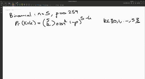 assume-that-a-procedure-yields-a-binomial-distribution-with-a-trial-repeated-n-5-times-use-some-form-of-technology-to-find-the-probability-distribution-given-the-probability-p-0259-of-succes-36194