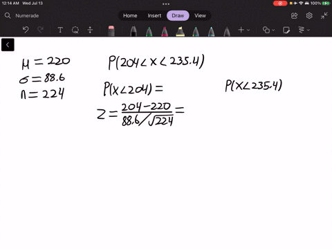 a-population-of-values-has-a-normal-distribution-with-220-and-886-you-intend-to-draw-a-random-sample-of-size-n-224-find-the-probability-that-a-single-randomly-selected-value-is-between-204-a-95962