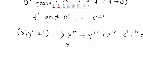 the-equation-for-a-spherical-pulse-of-light-starting-from-the-origin-at-tt0-is-x2y2z2c2t20-show-from-the-lorentz-transformations-that-both-observers-s-and-s-measure-same-speed-of-light-ie-cc-91831