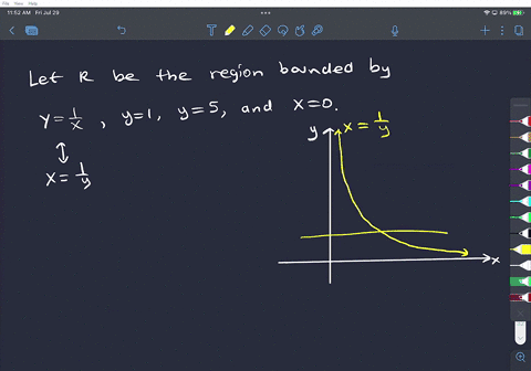 find-the-volume-of-the-solid-formed-by-rotating-the-region-bounded-by-the-given-curves-about-the-indicated-axis-y-1x-y-1-y-5-x-0-about-the-y-axis-65777