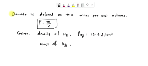 mercury-has-a-volumetric-density-of-136-gcm3-what-volume-in-liters-will-215102-g-of-mercury-occupy-place-the-result-in-the-correct-significant-figures-1-liter-103-cm3-74583