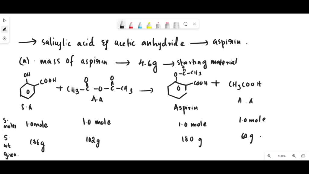 SOLVED The reaction of salicylic acid, C7H6O3, with acetic anhydride