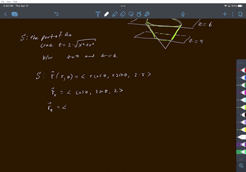 use-parametrization-to-express-the-area-of-the-surface-as-double-integral-then-evaluate-the-integral-the-portion-of-the-cone-z-212-y2-between-the-planes-2-and-z-let-urand-v-0-and-use-cylindr-00291
